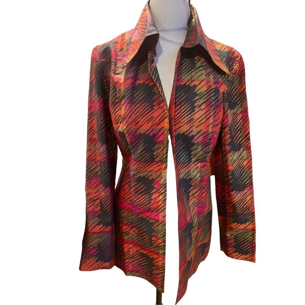 Russell Kemp Vintage 80s or 90s Blazer Geometric Pattern Orange Green Wmn Small